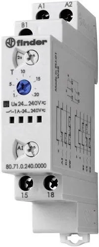 Finder Multifunktions-Zeitrelais 80.71.0.240.0000 - Zeitrelais für DIN-Schiene, 24-240 V AC/DC, ideal zur genauen Steuerung von Zeitabläufen in elektrischen Anlagen.