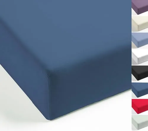 MISTRAL HOME Spannbettlaken Perkal Uni Bettlaken Laken Ägyptische Baumwolle 90x190-100x200 / 140-160x200 / 180-200x200 cm, Farbe:Dunkelblau, Größe:100x200cm
