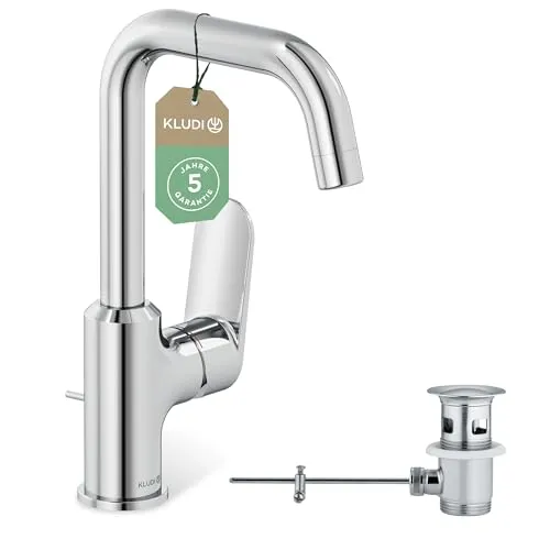 KLUDI-X1 Waschtischarmatur – 360° schwenkbar & wassersparend - Waschraumarmaturen mit edlem Design aus hochwertigem Messing, 360° schwenkbar für optimale Nutzung und wassersparender Strahlregler für umweltfreundlichen Wasserfluss.