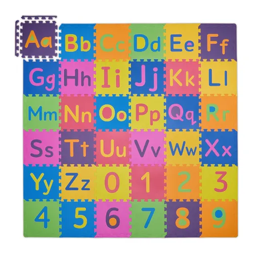 Bunte Puzzlematte Krabbelspielmatte für Kinder - Spiel- & Puzzelmatten aus EVA, ideal für sichere Krabbel- und Spielbereiche mit Zahlen und Buchstaben zur Förderung der frühkindlichen Entwicklung.