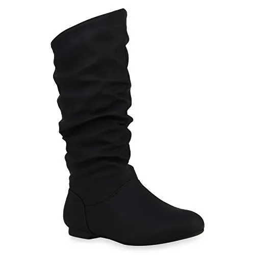 Damen Schlupfstiefel Warm Gefütterte Stiefel Leder-Optik Schuhe 153344 Schwarz Carlet 38 Flandell