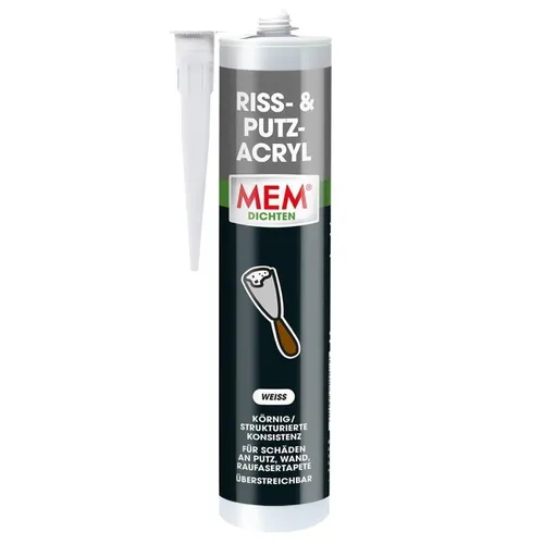 MEM Riss- und Putz-Acryl weiß 300 ml - Acryldichtmasse für perfekte Wandreparaturen - Wandreparatur-Kits & Wandreparatur-Produkte, ideal für Riss- und Putzreparaturen, sorgt für eine glatte und langlebige Oberfläche.