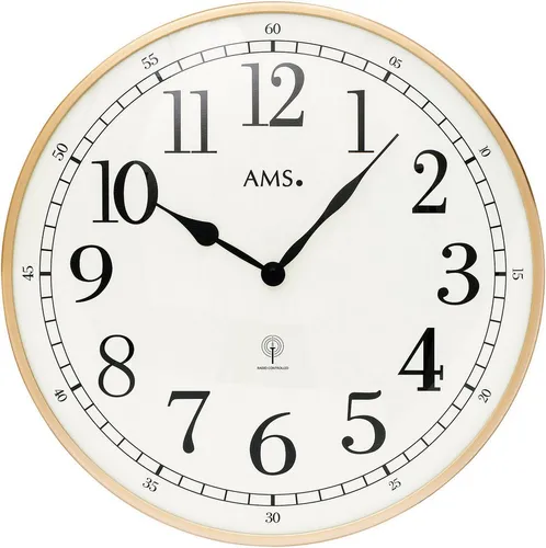 AMS 5607 Funk-Wanduhr in Roségold - Elegante Wanduhren mit gewölbtem Mineralglas und großem Zifferblatt für optimale Ablesbarkeit. Ideal für stilvolle Wohnräume.