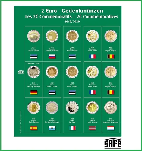 SAFE 7341-25 2 EURO Gedenkmünzen 2019-2020 Münzhüllen Nachträge Vordrucke