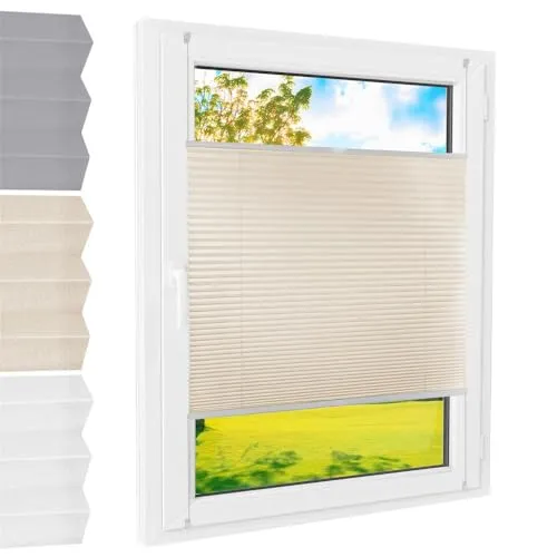 Produktbild Plissee Klemmfix [Creme, 35x100 cm] ohne Bohren für Tür & Fenster, Faltrollo mit einfacher Montage/Bietet optimalen Sichtschutz und Privatsphäre, idealer Sonnenschutz