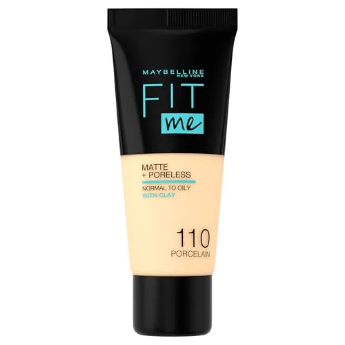 Maybelline New York Make Up, Fit Me. Matte + Poreless Make-Up Nr. 110 Porcelain, Mattierend und porenverfeinernd, Alle Hauttypen, 30 ml