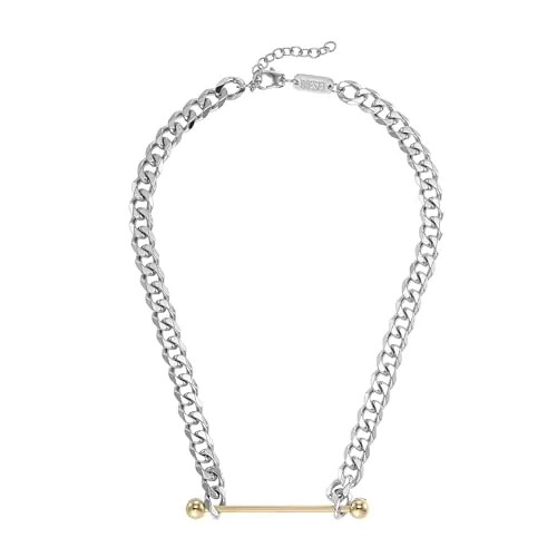 Diesel Herrenhalskette aus 2-farbigem Edelstahl - Ketten für Herren, stilvolle Bicolor-Halskette aus poliertem Edelstahl mit sicherem Karabinerverschluss für den perfekten Look.