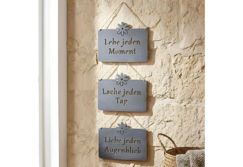 Produktbild Levandeo® Wandbild, Wanddeko Metall Sprüche 3er Set Hängeschilder Grau Türschilder