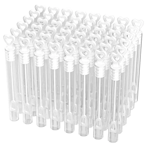 Gvolatee Seifenblasen Hochzeit Set in weiß - mit Herzgriff - herzallerliebst für Hochzeit Taufe Geburtstag Goldene Hochzeit Verlobung Valentinstag Gastgeschenk Party (48pcs) Blasenfreie Flüssigkeit