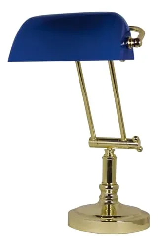 Sea-Club Bankerlampe Bankerleuchte Messing & Glas H=43cm blau