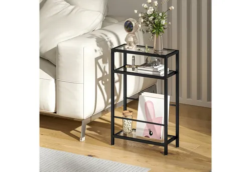 furnicato Beistelltisch Drei-Ebenen-Regal 40B x 18T x 62H cm in Schwarz