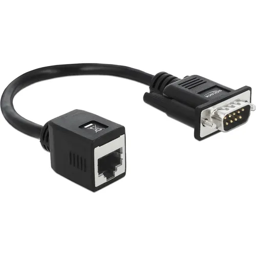 Delock Serieller Adapter DB-9 (M) zu RJ-45 (W) - 20 cm - Schnittstellenkabel mit Daumenschrauben für eine sichere Verbindung, ideal für die Anbindung älterer Geräte.