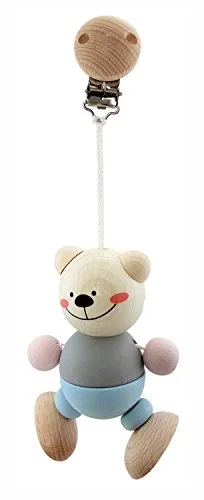 Hess Holzspielzeug - Anhänger aus Holz, Serie Bär Nature, für Babys ab 3 Monaten, handgefertigt, mit Sicherheitsclip, ca. 7 x 4 x 19 cm groß