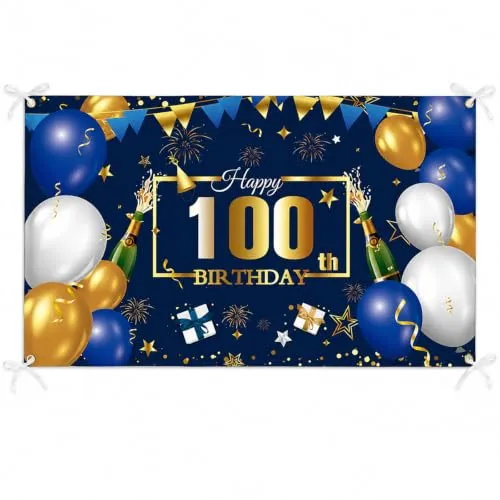 100. Geburtstag Party Dekoration,Banner 100 Geburtstag Blau,Extra Große Fotografie Hintergrund Schild Poster für 100 Geburtstag Party Kuchen/Tabelle/Mauer/Garten Dekoration