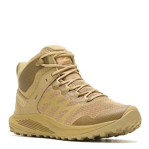 Merrell Nova 3 Mid Tactical Schuhe - Beige/Braun - 43,5 - Wanderschuhe für Herren mit hohem Schaft, Cleansport NXT für Geruchsschutz und Vibram-Sohle für besten Halt. Ideal für jedes Outdoor-Abenteuer!