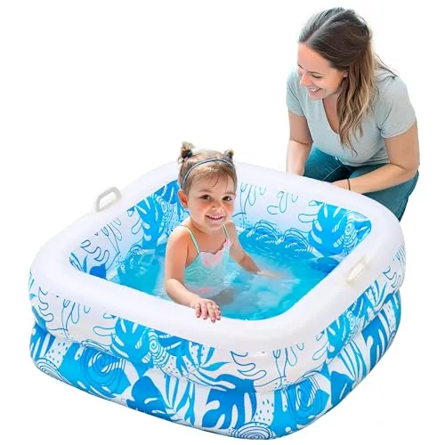 SLOOSH Quadrat Planschbecken für Kinder, 81 x 81 x 22 cm Schwimmbecken für Kinder, Planschbecken Baby für Schwimmpartys, tragbares Wasserspielzeug für drinnen und draußen (Blau)