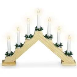 Schwibbogen Holz mit 7 LED Kerzen - Adventsleuchter für festliche Stimmung - Weihnachtsbeleuchtung mit 7 warmweißen LED Kerzen, ideal für eine gemütliche Atmosphäre. Der 40 cm große Schwibbogen aus Holz ist batterie betrieben und perfekt für den Innenbereich.