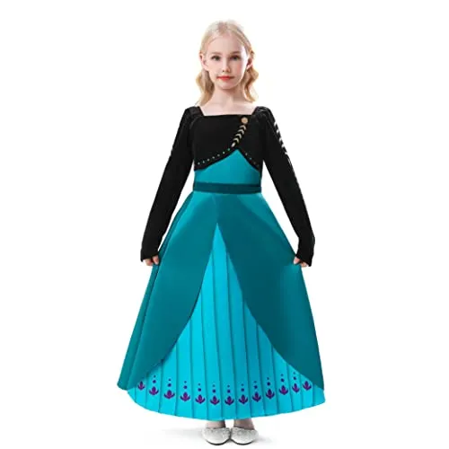 ELSA & ANNA Prinzessin Kleid Mädchen – Eiskönigin – Prinzessinnenkostüm – Mädchen Kleid für Partys, Geburtstage, Fasching, Karneval und Halloween – Prinzessin Kostüm Mädchen – 6-7 Jahre (AN2105)