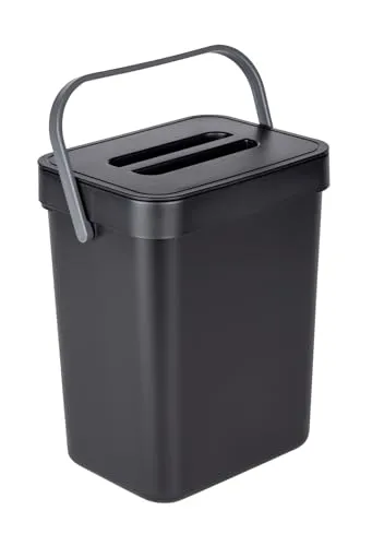 Produktbild WENKO Abfallsammler mit Griff Tago, Abfalleimer mit 5 Liter Volumen, kompakter Mülleimer in Schwarz zur Befestigung ohne bohren, inkl. Über-Tür Static-Loc Befestigungsmöglichkeit, 21x24x17 cm