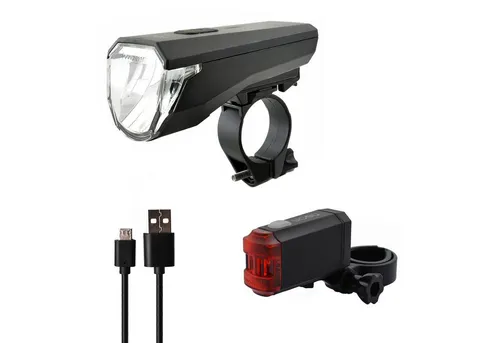 nean Fahrradbeleuchtung Set mit Akku und StVZO-Zulassung 50 LUX 8 Candela, mit 3 Helligkeitsstufen und USB-Ladebuchsen, abnehmbar