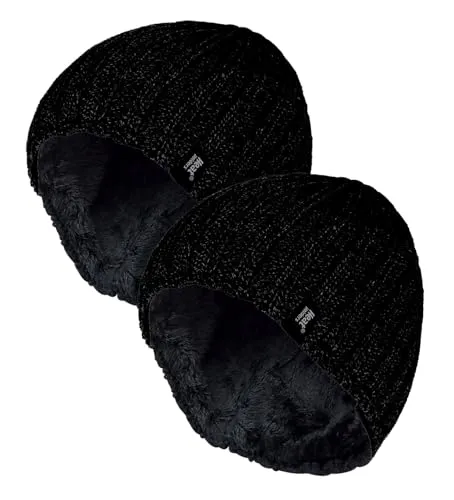 HEAT HOLDERS Herren 2 Paar Beanie Mütze Multipack Warm Strick Thermo Wintermütze mit Innenfleece für Winter (Einheitsgröße, Schwarz)