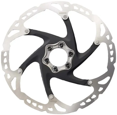 Shimano SM-RT76M 180mm Bremsscheibe - 6-Loch-Aufnahme für Deore XT - Fahrrad-Bremsen mit Sandwichverbund aus Edelstahl und Aluminiumkern für hohe Steifigkeit und geringes Gewicht. Selbstreinigende Form sorgt für konstante Bremsleistung und verlängert die Lebensdauer.