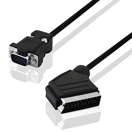 BestPlug 2 Meter D-SUB Scart Kabel, S-VGA Stecker auf Scart Stecker, Schwarz (verbesserte Ausführung v1.08)