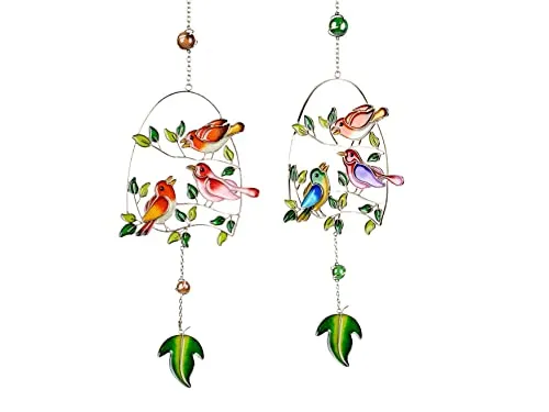 wunderschöner moderner Fensterhänger Deko-Hänger Glasbild Fensterdeko Tiffany Art Bunte Vögel Frühling Sommer ca. 44 cm groß 1 x