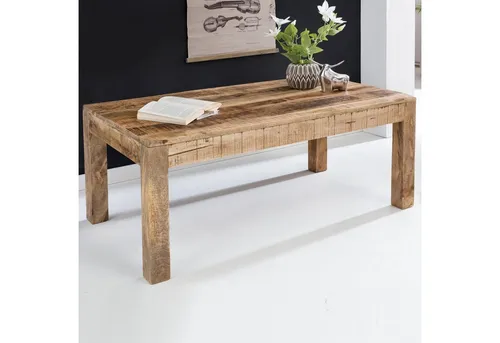 FINEBUY Couchtisch FB45558 aus massivem Mango Holz - Rechteckiger Couchtisch (110x60x47 cm) aus handgefertigtem, naturbelassenem Mango Holz – ein einzigartiger Blickfang für jeden Einrichtungsstil.