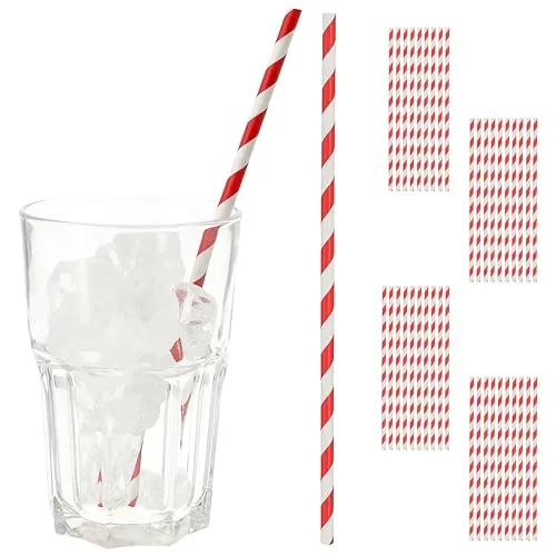 Trinkhalm 40er Set | 20x0,6cm Papier rot weiß gestreift | Strohhalm | Weihnachtsdesign Zuckerstangen-Look
