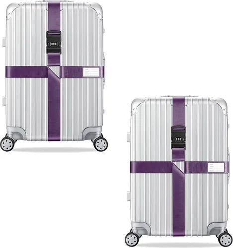 2x Kreuz Kofferband Koffergurt, Farbe:Violett