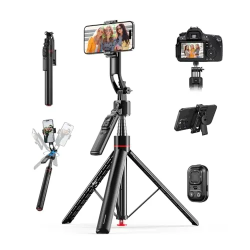 Auto Face Tracking Stativ von MMOBIEL – Selfie Stick mit 360° AI Gesichtsverfolgung, Gestensteuerung, Bluetooth 5.4 & Fernbedienung – 1,76m Ausziehbar, Pop-Up Stativ für iPhone, Android, GoPro, Kamera