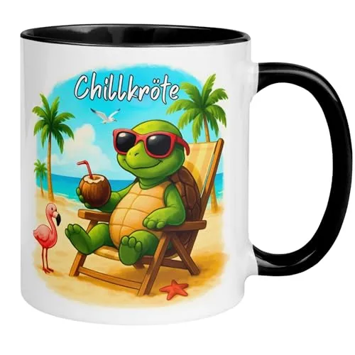Tasse Schildkröte | Chillkröte am Strand | Lustiger Schildkröten Geschenk Kaffee Becher