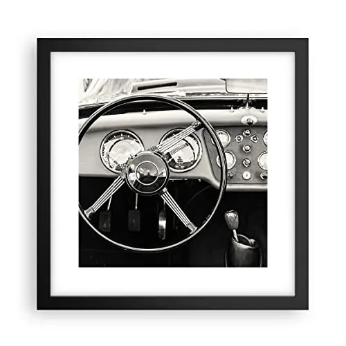Wandposter Art Prints 30x30cm Poster Schwarzrahmen Lenkrad Auto Vintage Küche Wanddeko Bild Wand Kunstdruck Deko Wandbilder Dekoration Wohnzimmer Schlafzimmer Modern Wall Art Decor P2BAC30x30-4853