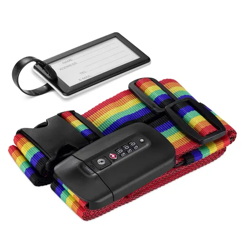 Kreuzkoffergurt mit TSA Zahlenschloss und Adressanhänger Koffergurt Schloss