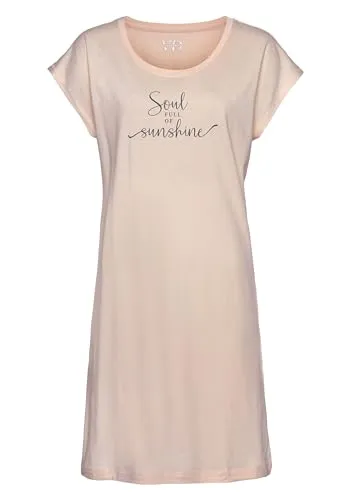 Lascana Damen Nachthemd - Elegantes kurzes Nachthemd mit Frontdruck, Rundhalsausschnitt und kurzen Ärmeln. Aus weichem Baumwollmix für höchsten Komfort – perfekt für entspannte Nächte.