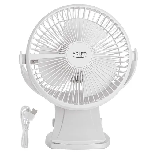 Adler AD 7342 Clip on Tischventilator Akku Mini Ventilator 360° Rotation weiß