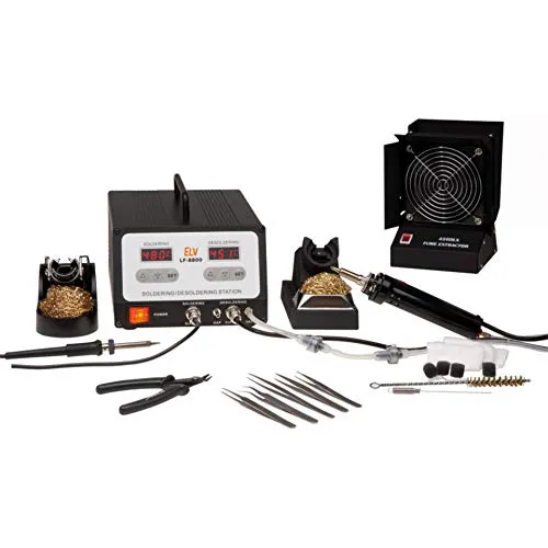 ELV Profi-100-W Löt-/Entlötstation LF-8800 mit Absaugung - Professionelle Lötstation mit 100 W Leistung, inklusive Absaugung und Pinzettensatz - ideal für präzise Lötarbeiten in der Elektronik.