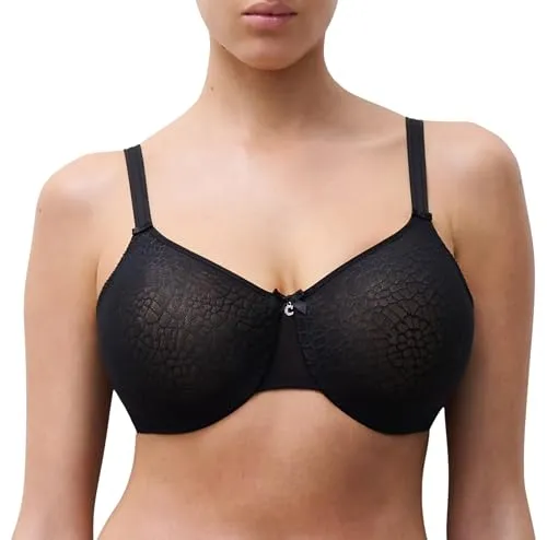 Chantelle Magnifique Minimizer BH 75 H Schwarz - Funktionsunterwäsche mit sehr bedeckendem gemoldetem Bügel, ideal für große Cups. Komfortable, verstellbare Träger und sicherer Vier Reihen Haken-Ösen-Verschluss für perfekten Halt.