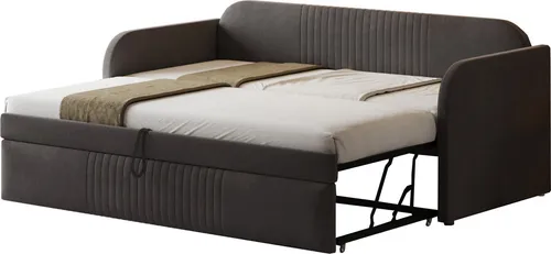 Polsterbett,Ausziehbares Schlafsofa(Schwarz) 90/180*190 cm,mit vertikalen Streifen, mit Lattenrost, Multifunktionsbett,atmungsaktiver Leinenstoff