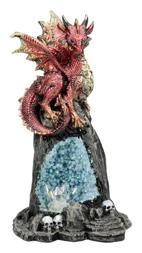 Figuren Shop GmbH Fantasy-Figur Drachen Figur – Kristallhöhle Statue 19 cm - Detailreiche Drachen Figur in Kristallhöhle – Perfekte Deko für Sammler und Fantasy-Fans. Hochwertig verarbeitet und handbemalt, bringt sie Magie und Kunstfertigkeit in jedes Zuhause.