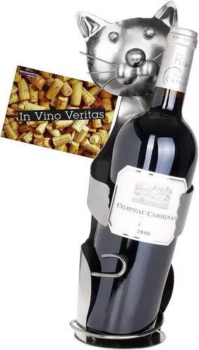 BRUBAKER Weinflaschenhalter Katze - Kater Metall Skulptur Flaschenständer, (1-St., Weinhalter mit Grußkarte - Wein Flaschenhalter), Umarmendes Kätzchen - Metallfigur Weingeschenk für Katzen-Liebhaber