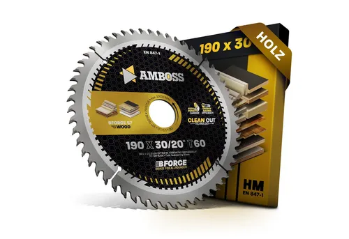 Amboss Werkzeuge Kreissägeblatt HM - 190 x 1.5/1.0 x 30 Z60 WZ - Kreissägeblatt für präzise Schnitte in Edelhölzern und Furnieren, ideal für Akku-Kreissägen, schont die Akkuleistung und minimiert den Verschnitt.