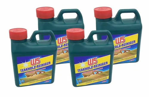 BURI W5 Teakholz-Reiniger 4x 1L - Reinigungsmittel für Harthölzer, sorgt für strahlend sauberes Holz und schützt Ihre Möbel effektiv. Ideal für die Pflege von Teakholz.