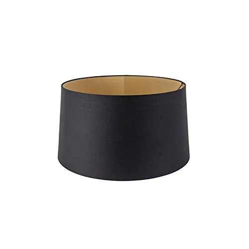 QAZQA Moderner Baumwoll-Lampenschirm schwarz mit goldener Innenseite - Eleganter Lampenschirm aus Baumwolle, ideal für stilvolle Wohnräume. Dimmbar (Dimmer nicht enthalten) und mit einer edlen goldenen Innenseite für ein warmes Licht.