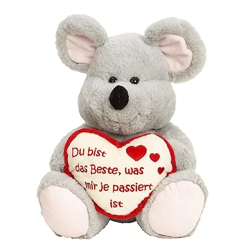 Lifestyle & More Kuscheltier Maus mit Herz Du bist das Beste 30 cm groß Plüschmaus Plüschbär samtig weich