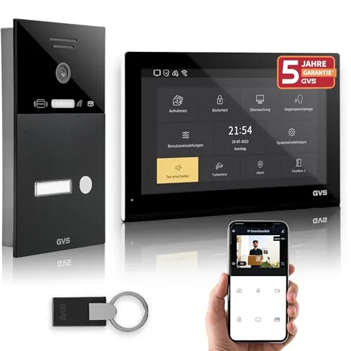 GVS IP Video Türsprechanlage mit Türöffner, RFID, 1x 10 Zoll Monitor & App