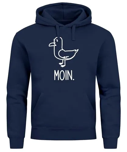 MoonWorks® Hoodie Herren Frontprint Moin Möwe Geschenk für Nordlichter Kapuzenpulli Lustig Hamburg Navy S