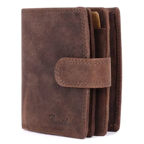 Benthill Damen Geldbeutel Echt-Leder mit RFID Schutz – Vintage Design in Dunkelbraun - Elegante Damenbörse aus hochwertigem Rindsleder mit RFID-Schutz. Platzwunder für Kreditkarten und Geldscheine, perfekt für den Alltag. Inklusive Geschenkbox – ideal für besondere Anlässe.