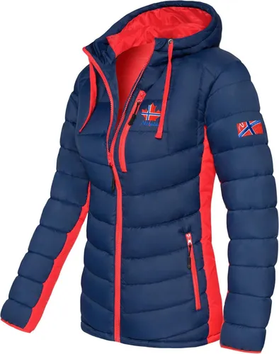 Nebulus Damen Jacke MERIK - Warme Outdoorjacke in Navy-Rot, L/40 - Praktische und vielseitige Übergangs- und Winterjacke aus 100% Polyester. Wärmespeichernd, windfest und wasserabweisend. Mit modernen Details, Reißverschlusstaschen und fester Kapuze für einen stilvollen Look.